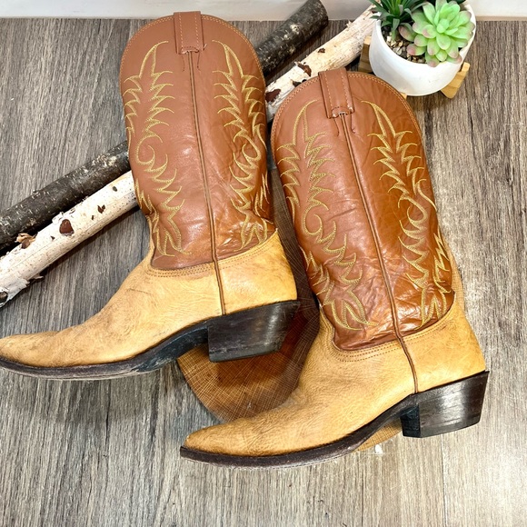 *Nocona | Vintage Men’s Leather Western Cowboy Boots Tan/brown 38068 Size 8.5 EE - Picture 5 of 13